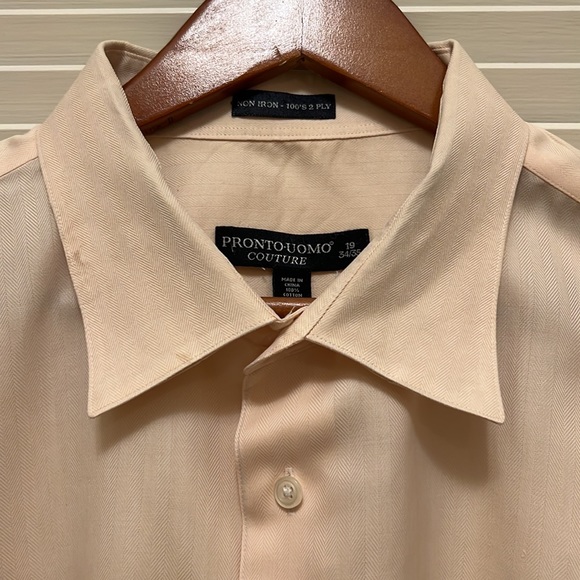 11. Pronto•Uomo Mens Dress Shirt in Light Peach - Picture 3 of 14